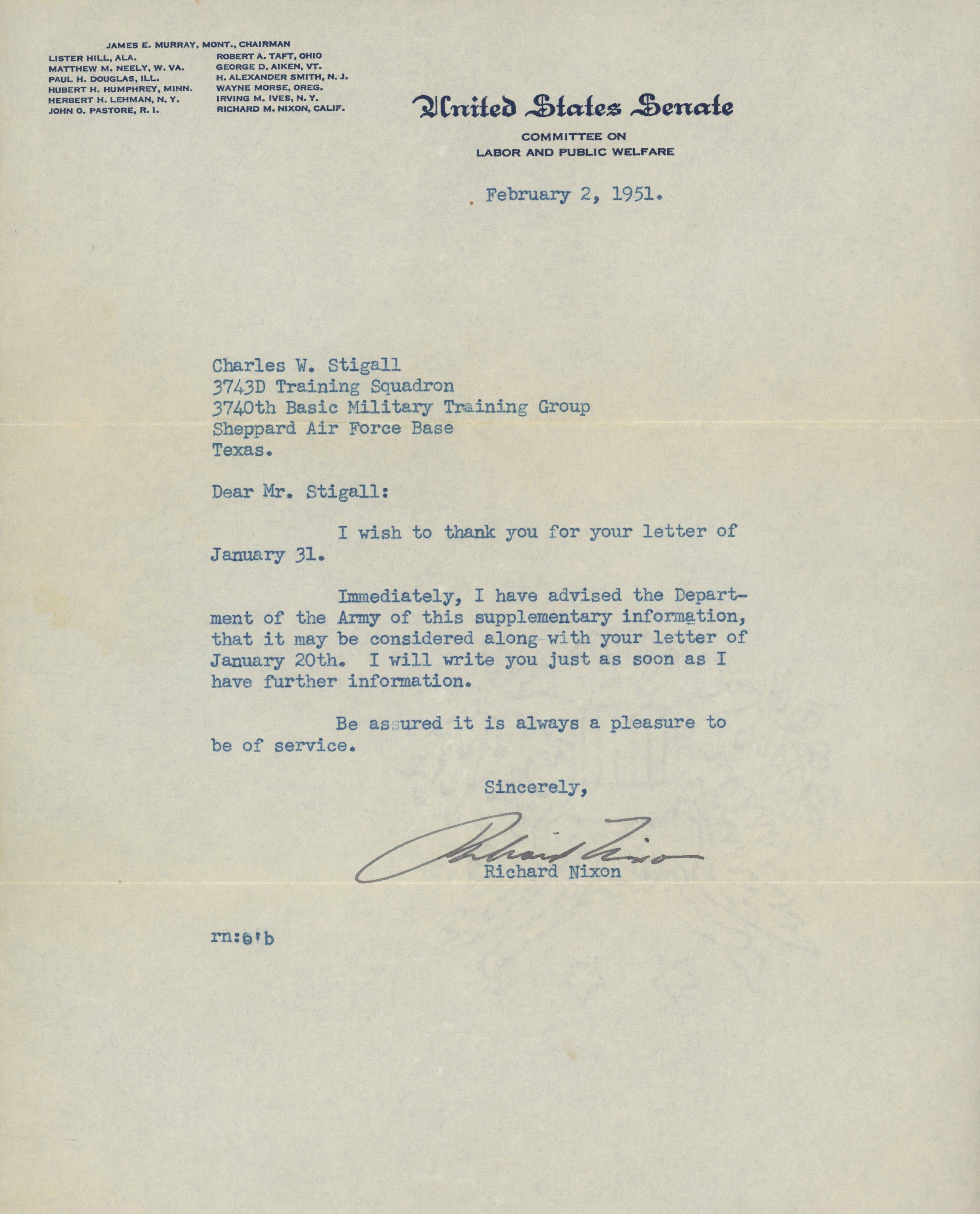 Richard Nixon signed letter