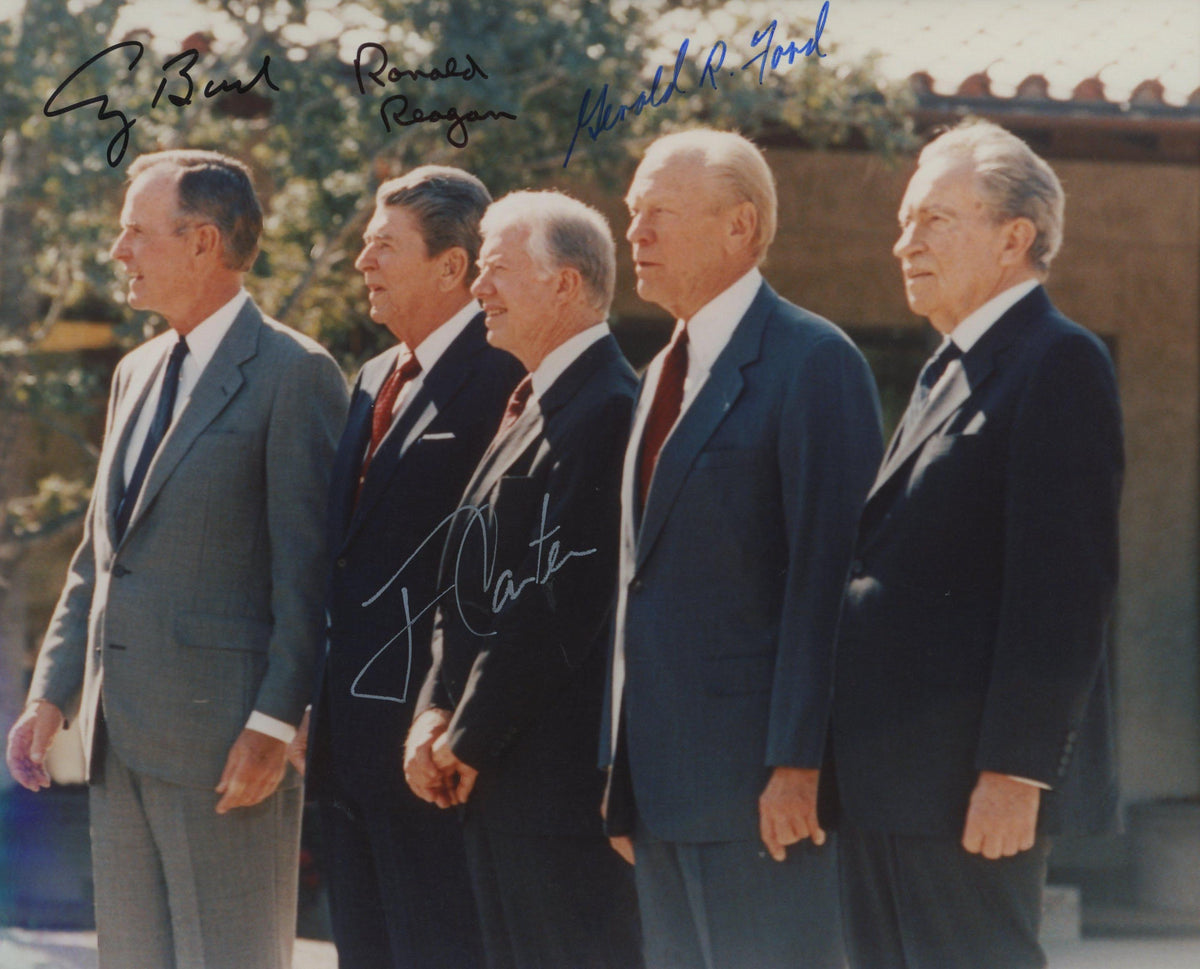 5 American Presidents signed photo. GFA Authenticated