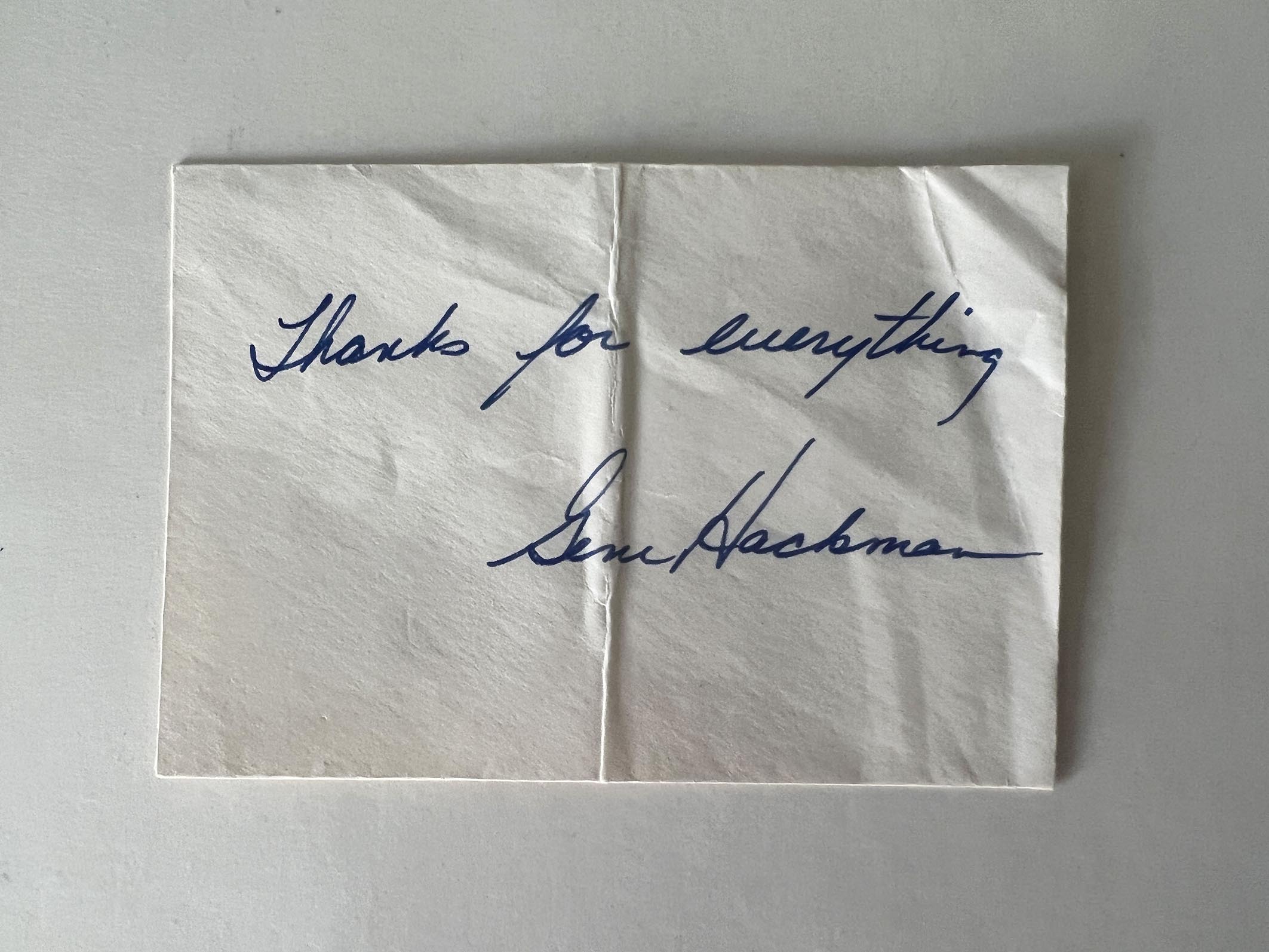 Gene Hackman signed note