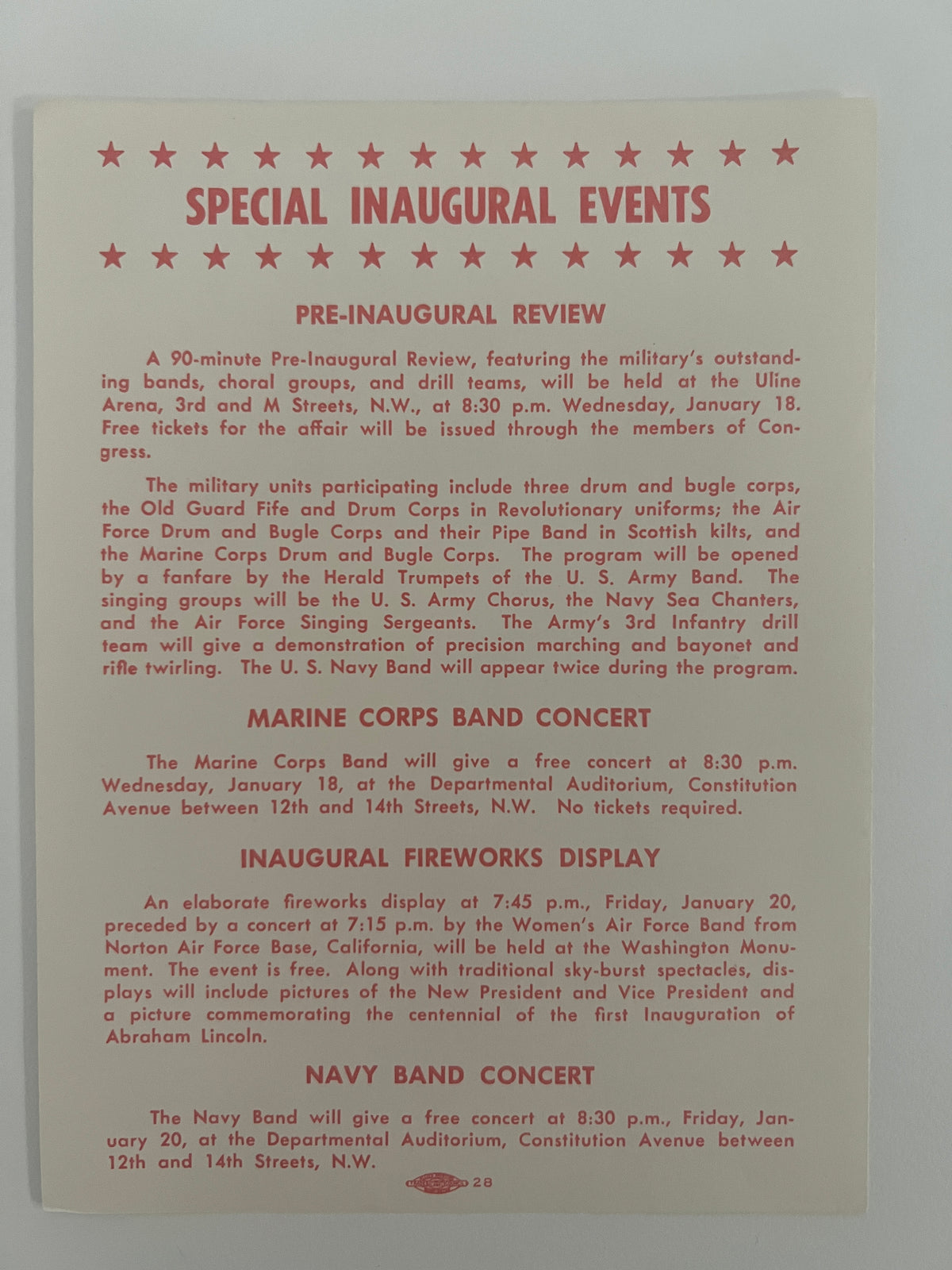 1957 Dwight D. Eisenhower inaugural event schedule