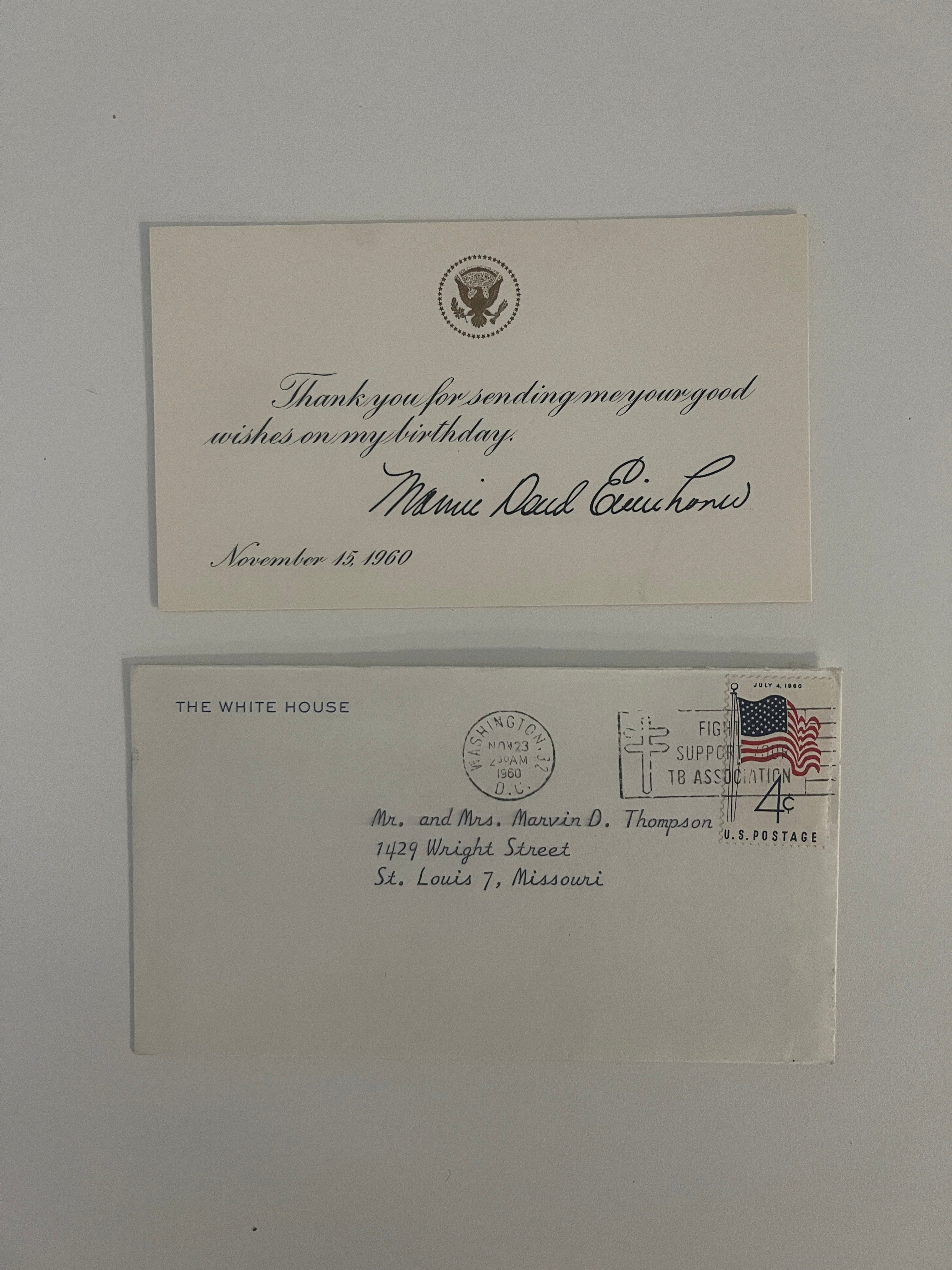 1960 Mamie Doud Eisenhower signed thank you card