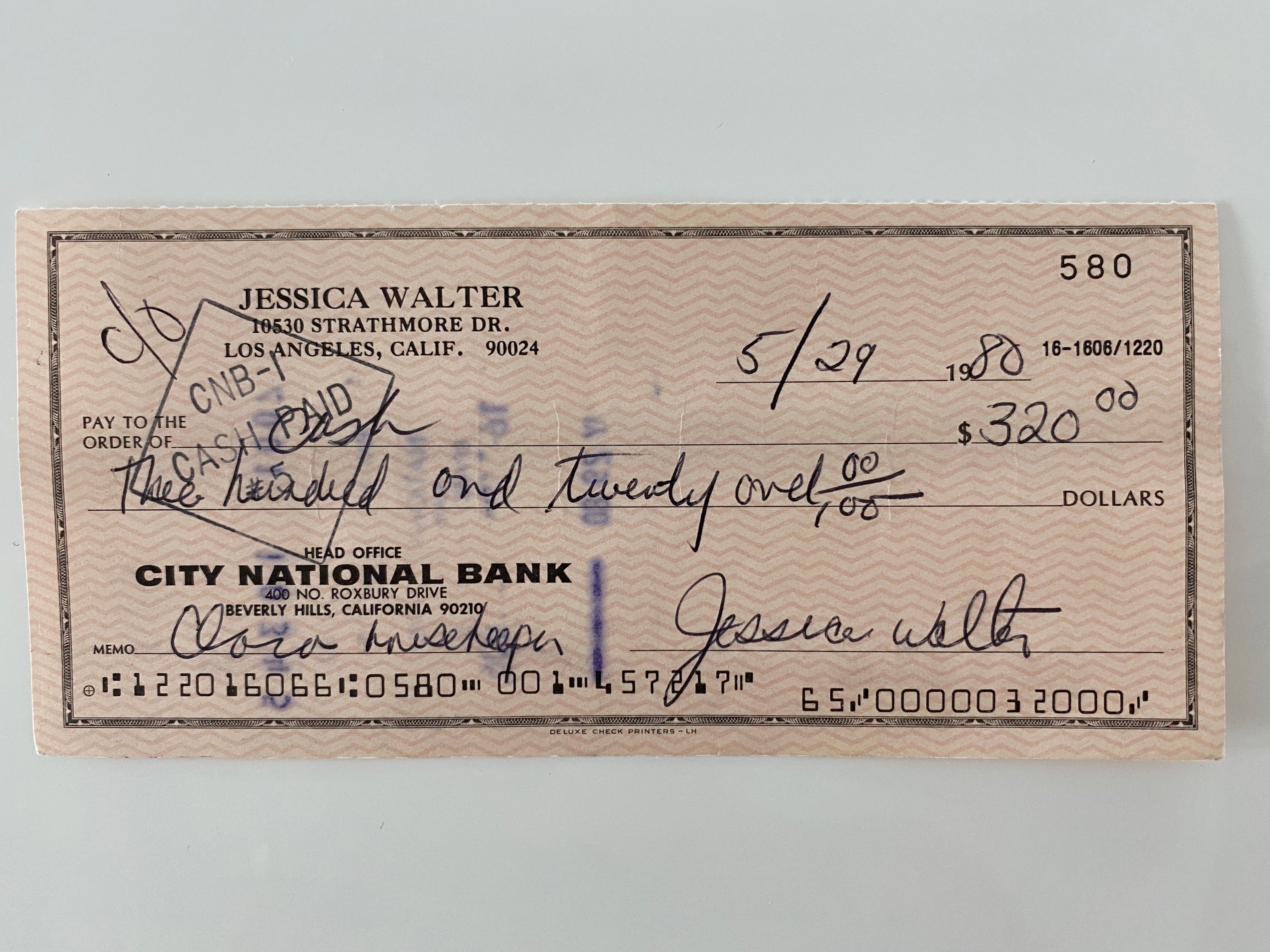 Jessica Walter signed check 